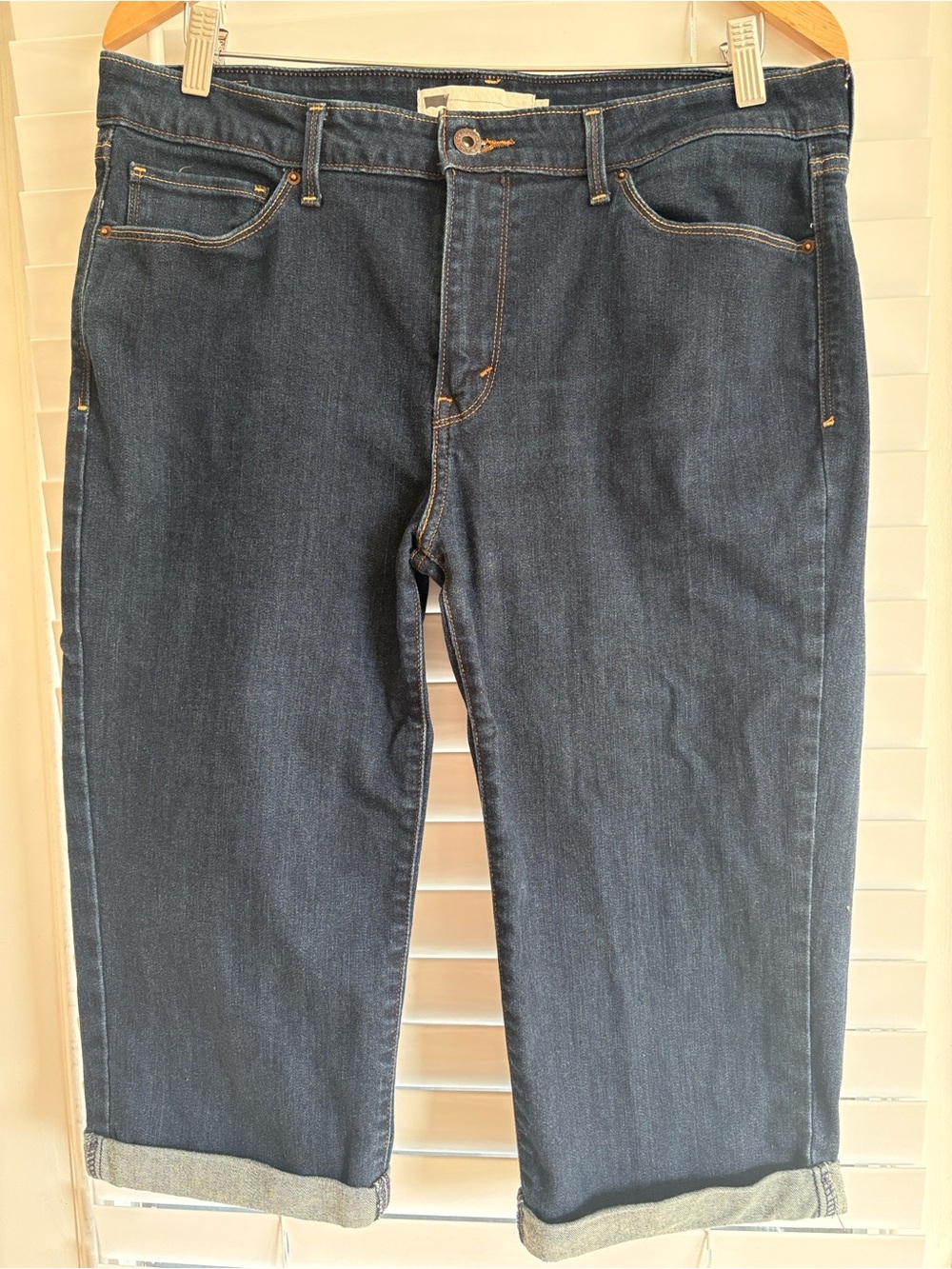 Levi's Cotton Preppy Capri Boyfriend Fit Dark Blue Denim Jeans SZ 14